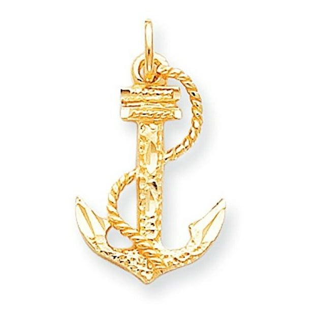 10K Yellow Gold Medium Nautical Anchor with Wheel Charm Pendant 
